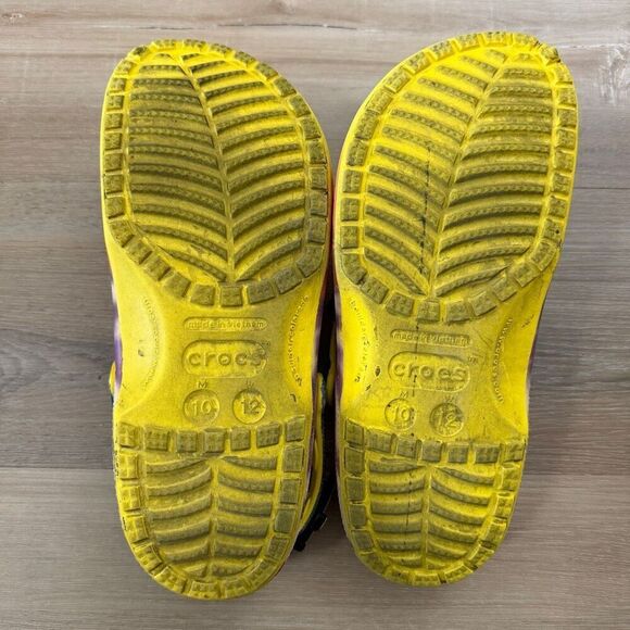 Crocs Half Baked Yellow Tie Dye Clog Shoes Size 10 Grateful Dead Bear Charms 420